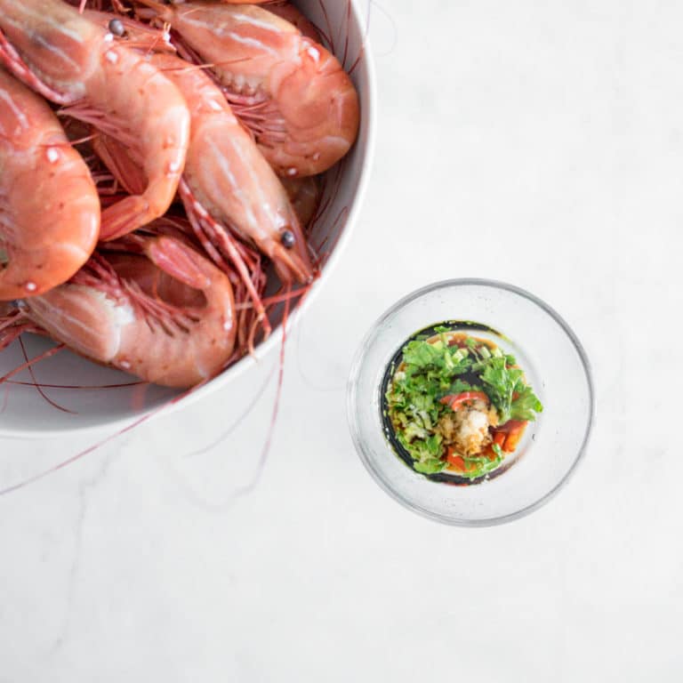 Spot Prawns with Chili Soy Dipping Sauce